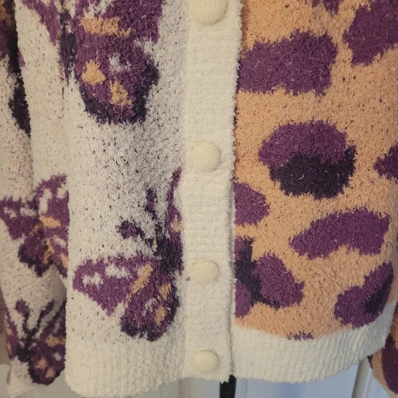 POL Butterfly & Leopard Contrast Cardigan, NIB, MED, Peach/Purple, New Release🦋 - Picture 10 of 16